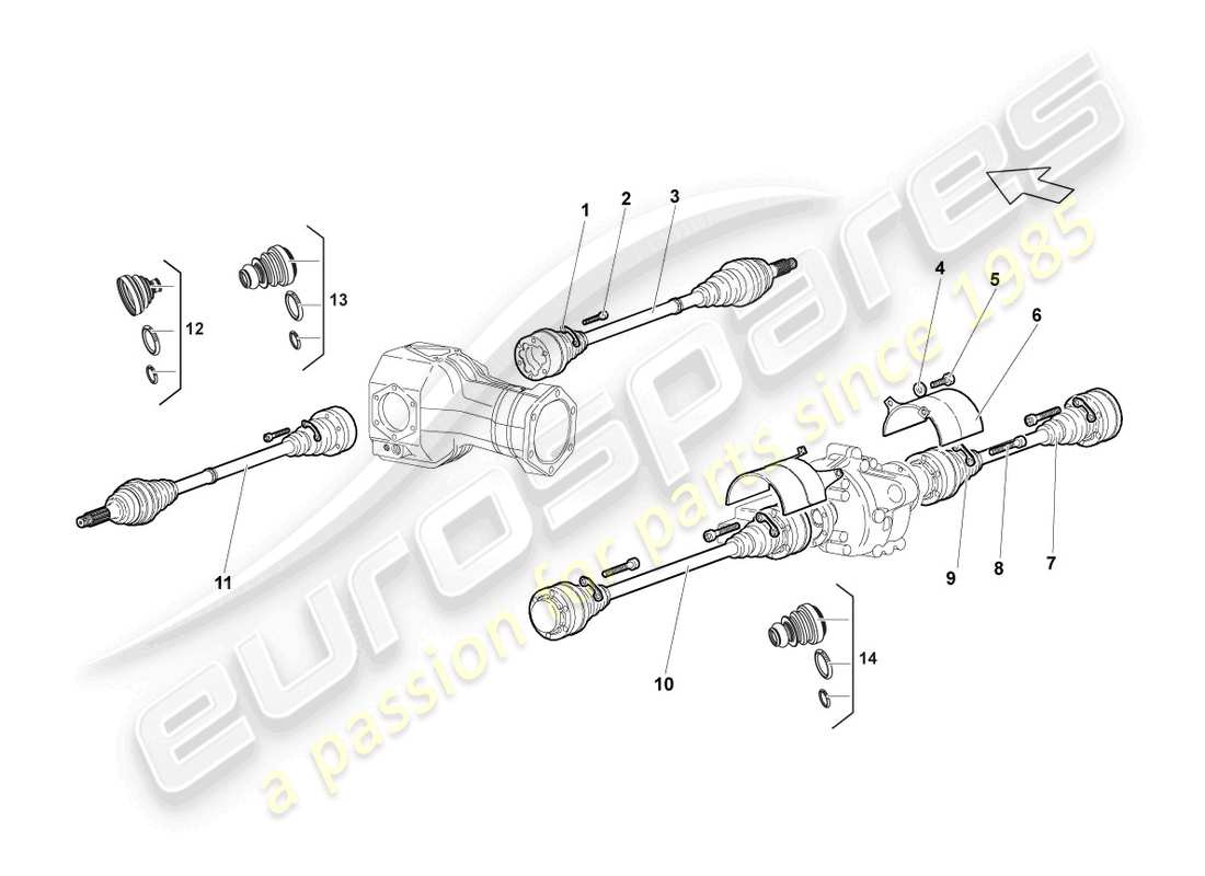 lamborghini murcielago coupe (2002) schema delle parti anteriori dell'albero di trasmissione