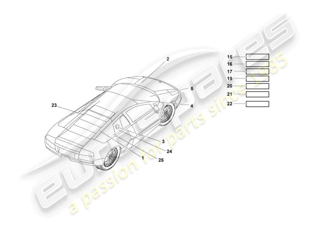 lamborghini murcielago coupe (2003) tipo targhe diagramma delle parti