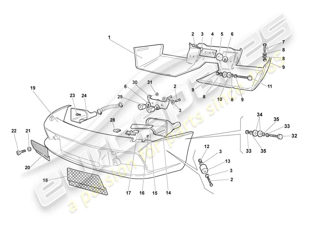 lamborghini murcielago roadster (2006) schema delle parti paraurti anteriore e posteriore