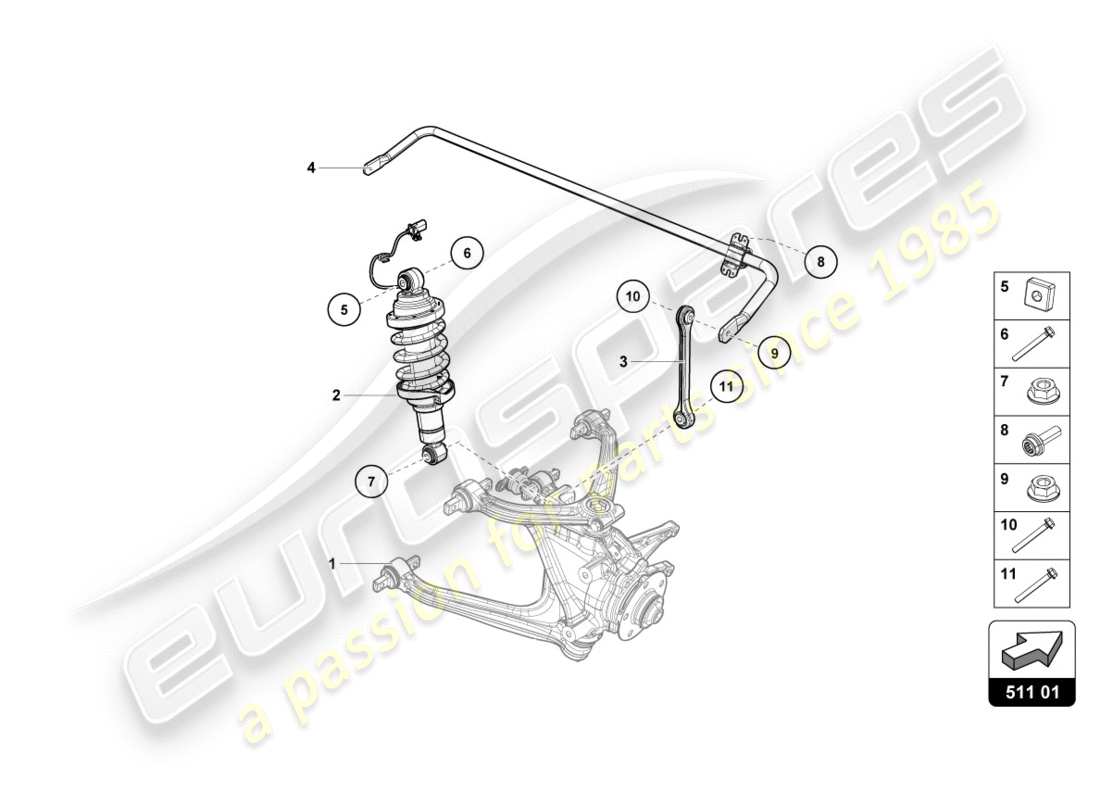 lamborghini lp580-2 spyder (2019) ammortizzatore posteriore diagramma delle parti