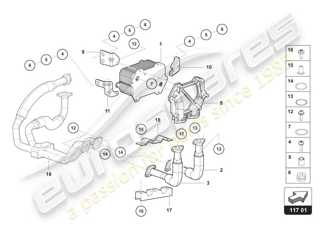 lamborghini 2014 (lp720-4 coupe 50) schema delle parti del raffreddatore dell'olio
