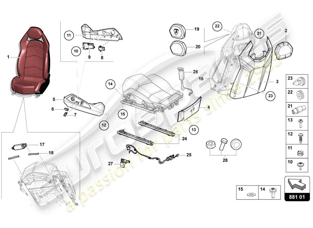 lamborghini lp720-4 coupe 50 (2014) sedile comfort schema delle parti