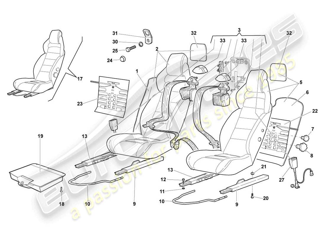 lamborghini murcielago coupe (2002) sedile, schema della parte completa