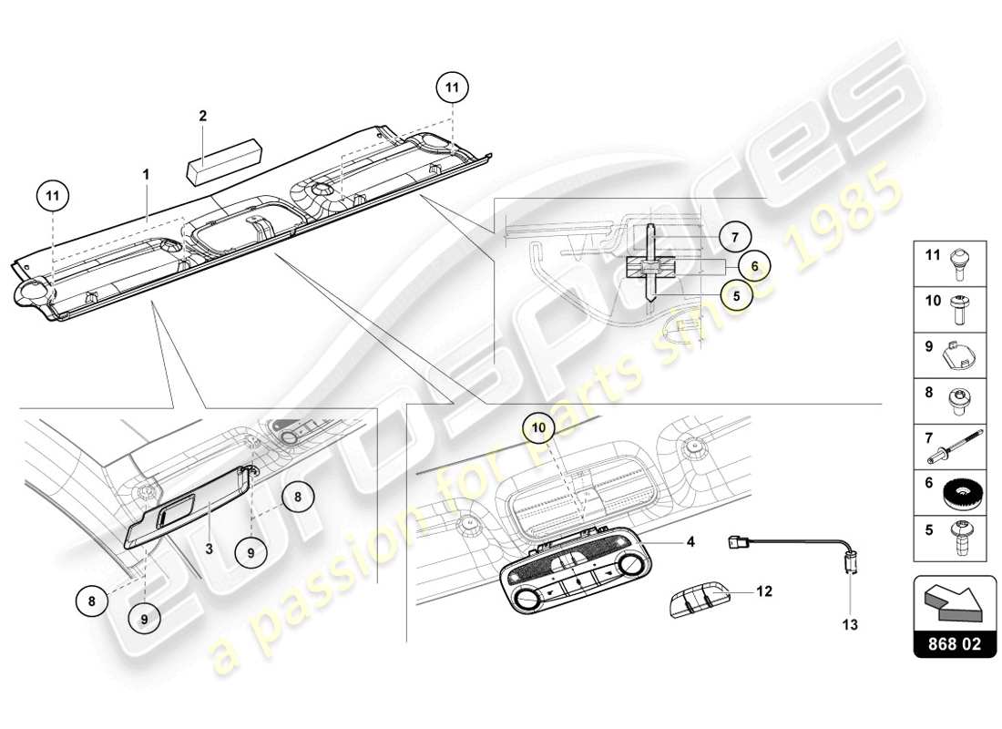 lamborghini 2014 (lp720-4 coupe 50) rivestimento del telaio del tetto schema delle parti