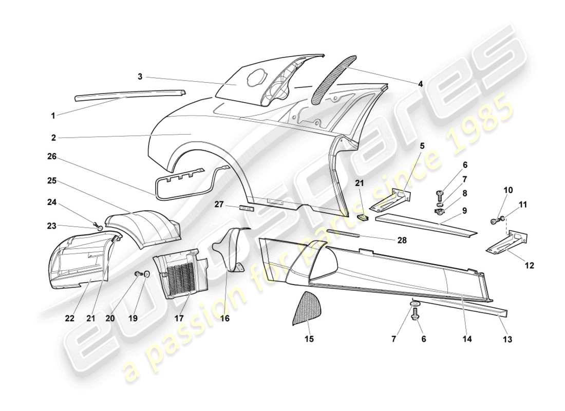 lamborghini murcielago coupe (2003) membro laterale destro schema delle parti