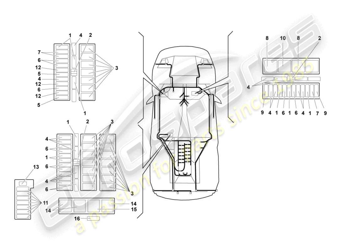 lamborghini murcielago roadster (2006) schema delle parti dell'impianto elettrico centrale