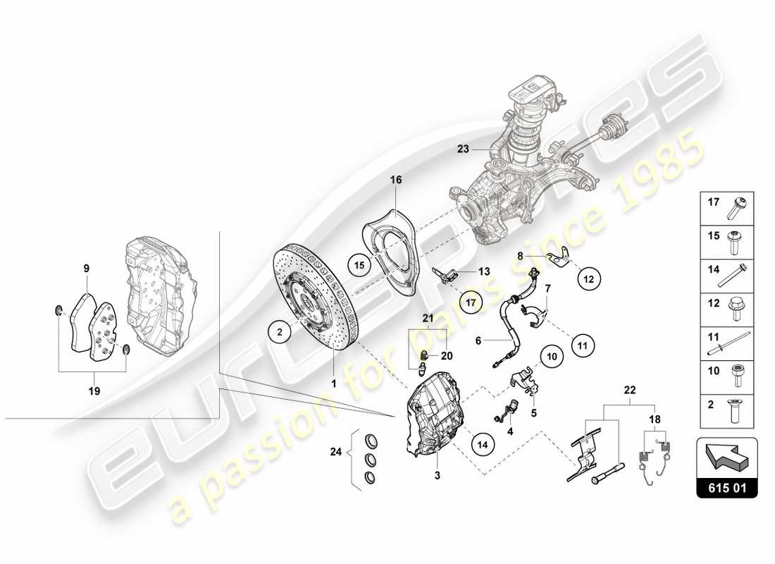 lamborghini performante coupe (2020) disco freno anteriore in ceramica diagramma delle parti