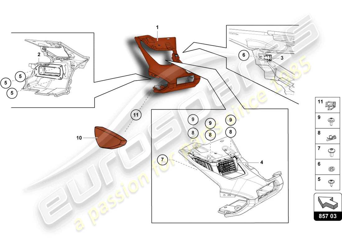 lamborghini lp770-4 svj roadster (2021) pannello degli strumenti diagramma delle parti