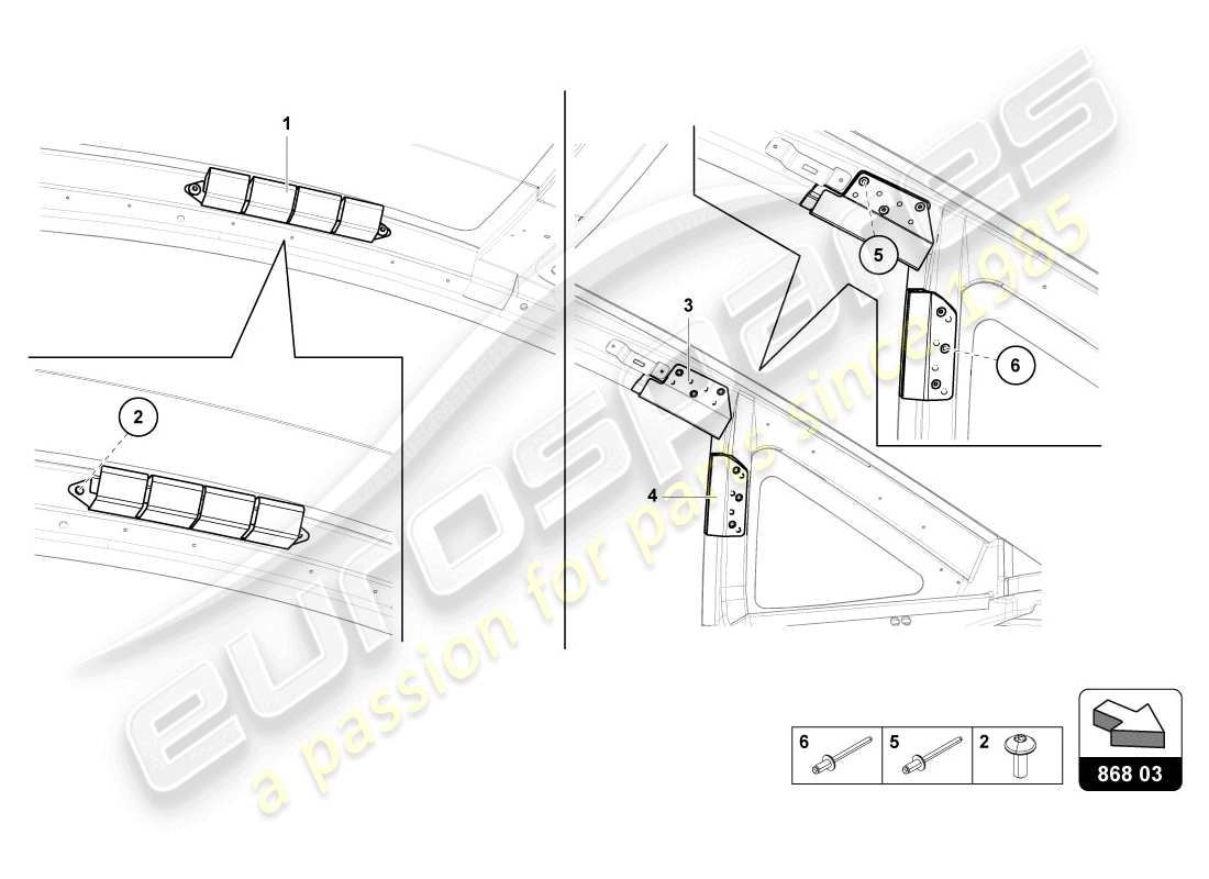 lamborghini lp720-4 coupe 50 (2014) rivestimento del telaio del tetto schema delle parti
