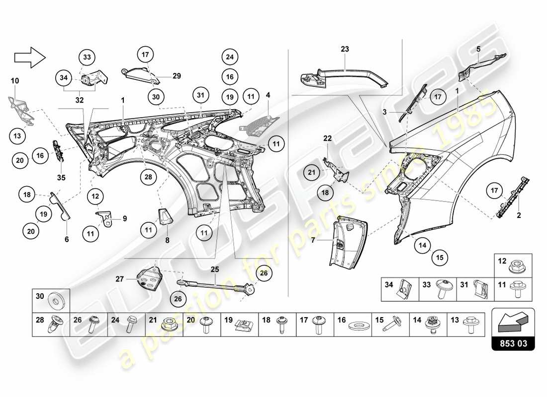 lamborghini 2015 (lp600-4 zhong coupe) diagramma delle parti dell'ala