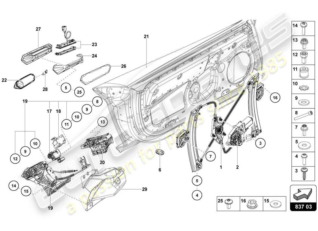 lamborghini 2014 (lp720-4 coupe 50) schema delle parti portiera conducente e passeggero