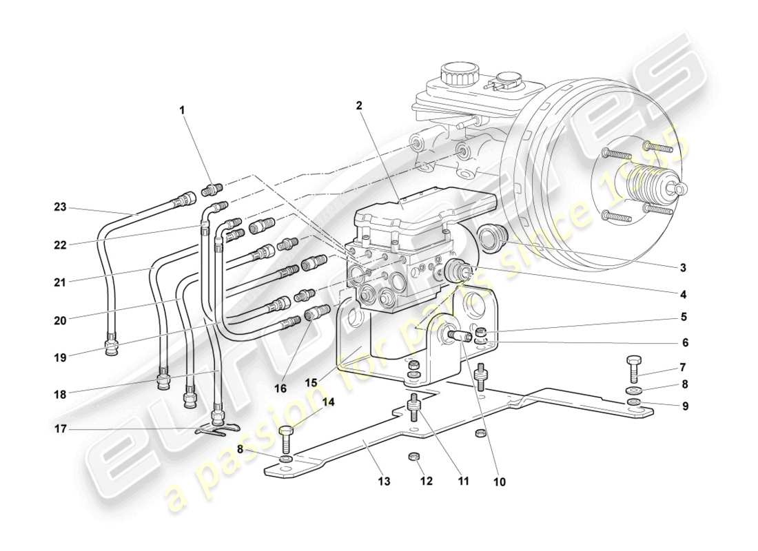 lamborghini murcielago roadster (2006) sistema freno antibloccaggio -abs- schema delle parti