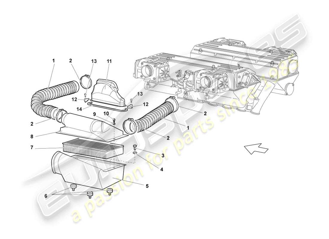 lamborghini murcielago roadster (2006) filtro aria con parti di collegamento schema parte