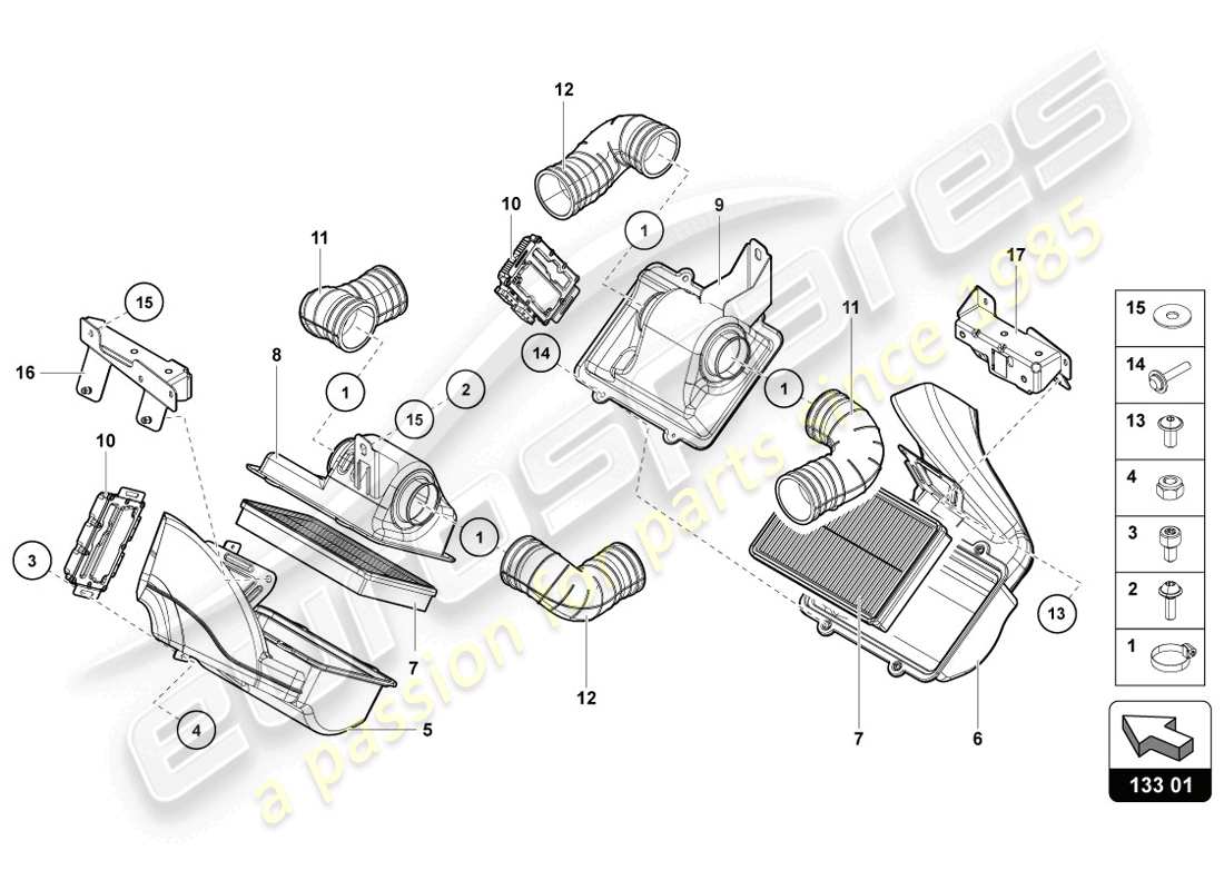lamborghini 2014 (lp720-4 coupe 50) diagramma delle parti filtro aria