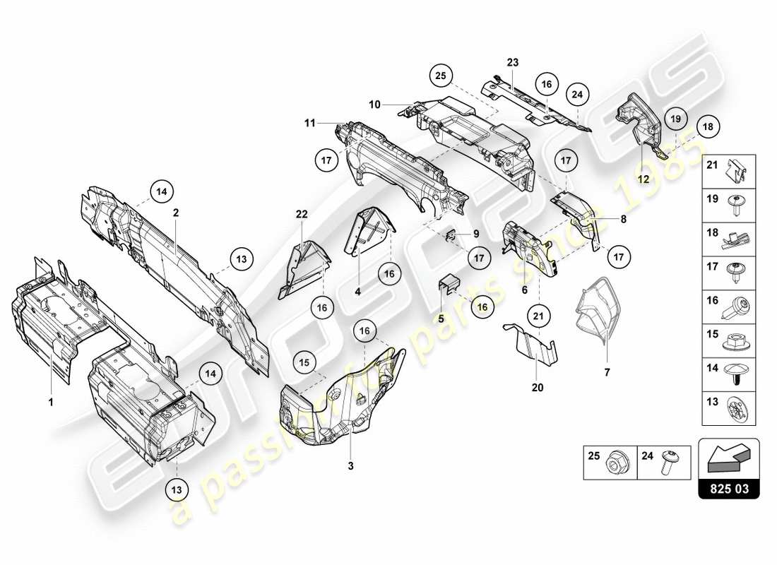 lamborghini 2019 (performante spyder) schema delle parti dello scudo calore