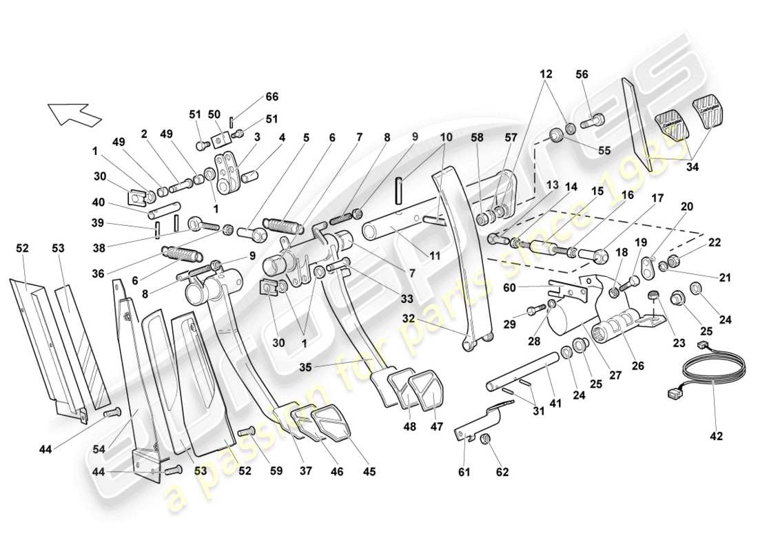 lamborghini murcielago roadster (2006) freno e accel. leva mec. diagramma delle parti