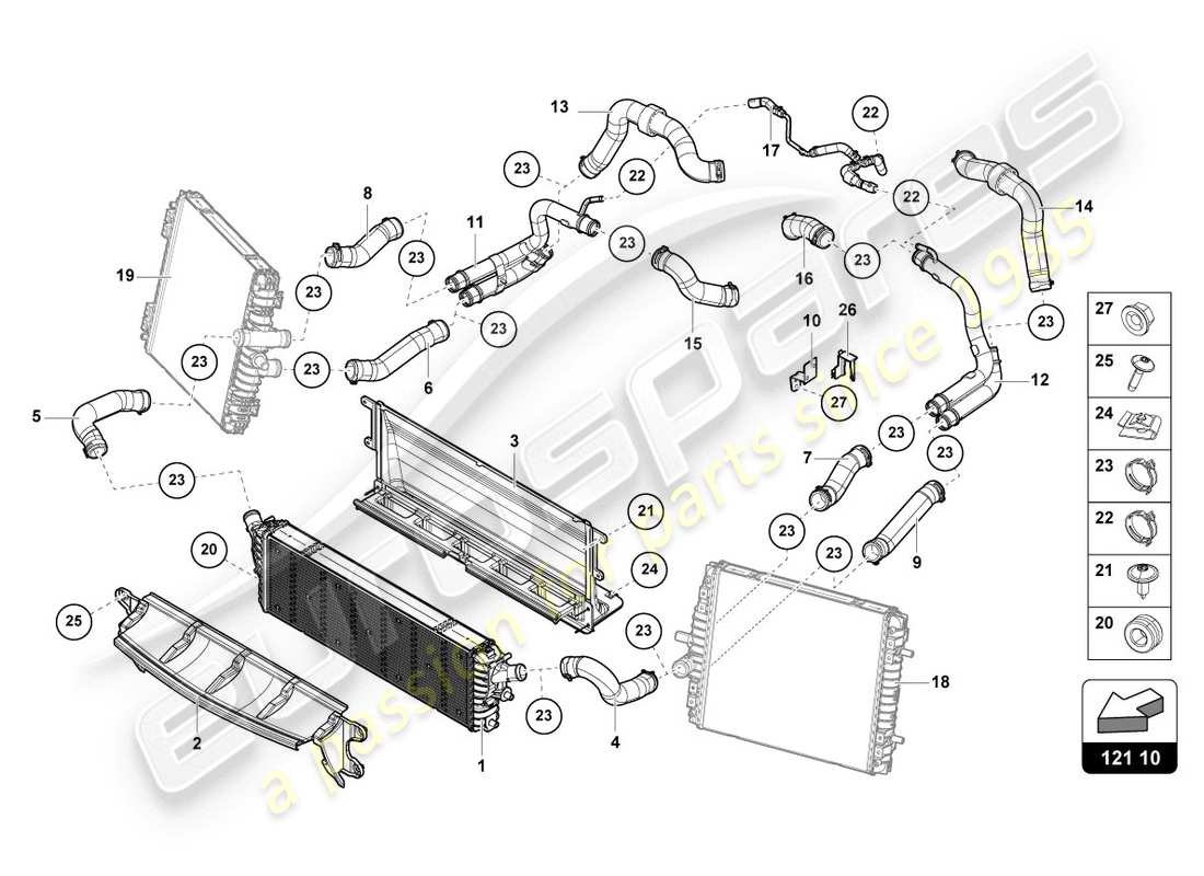 lamborghini 2020 (evo spyder) raffreddatore per liquido refrigerante schema delle parti