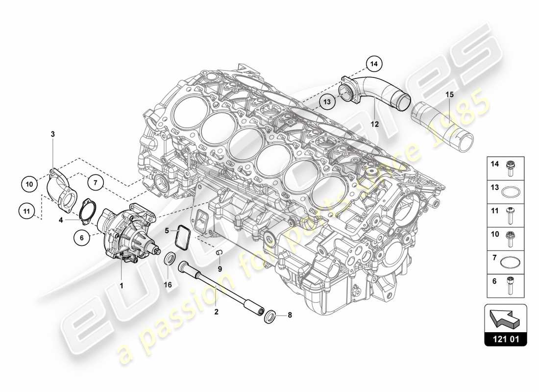 lamborghini 2012 (lp700-4 coupe)) schema delle parti della pompa del liquido di raffreddamento