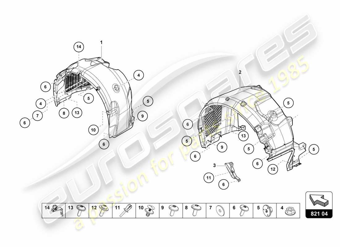 lamborghini performante coupe (2020) rivestimento del passaruota diagramma delle parti