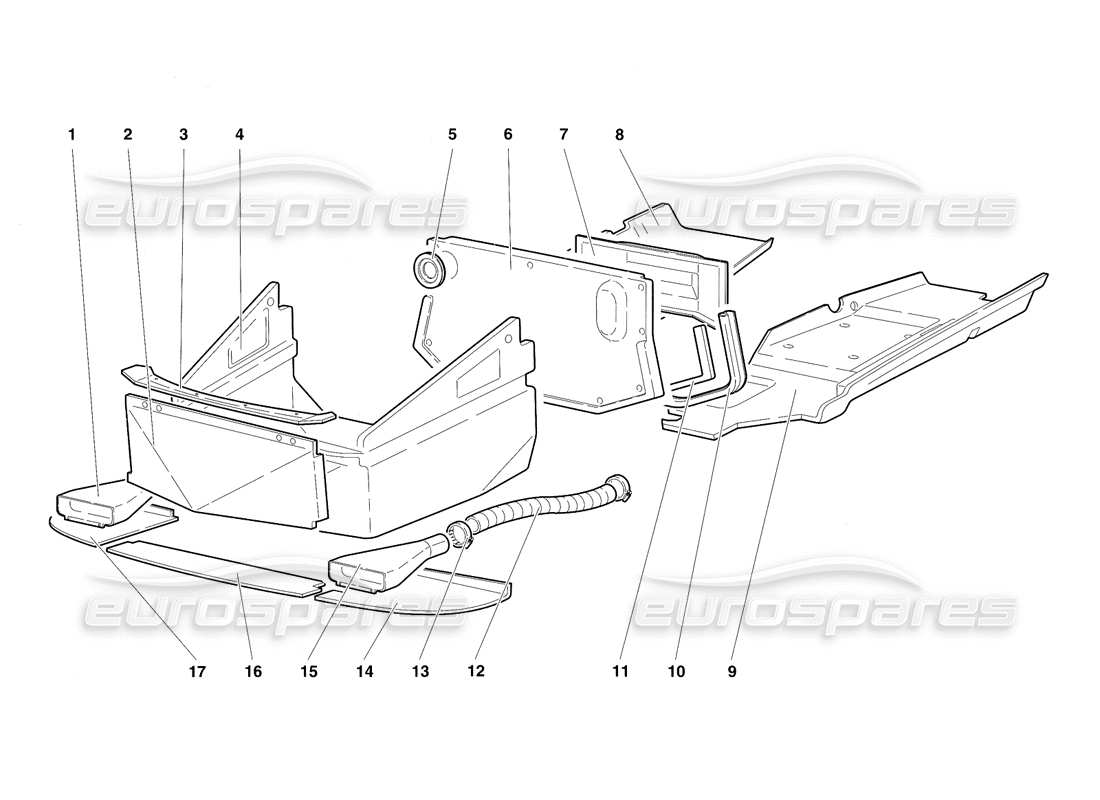 lamborghini diablo sv (1997) pannelli del pavimento con telaio diagramma delle parti
