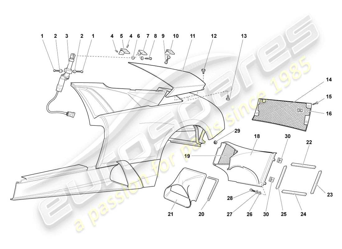 lamborghini murcielago roadster (2006) rivestimento del pannello laterale diagramma delle parti