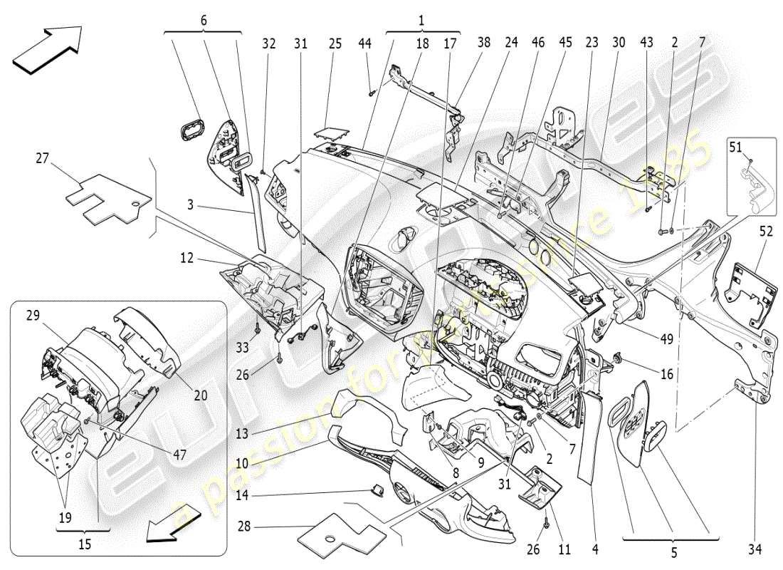 maserati ghibli (2019) diagramma delle parti dell'unità del cruscotto