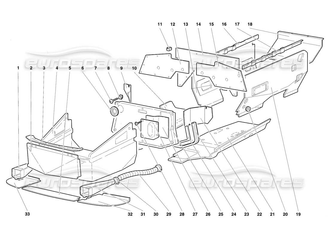 lamborghini diablo se30 (1995) pannelli del pavimento con telaio diagramma delle parti