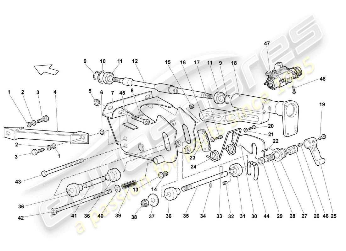 lamborghini murcielago coupe (2003) diagramma delle parti del piantone dello sterzo