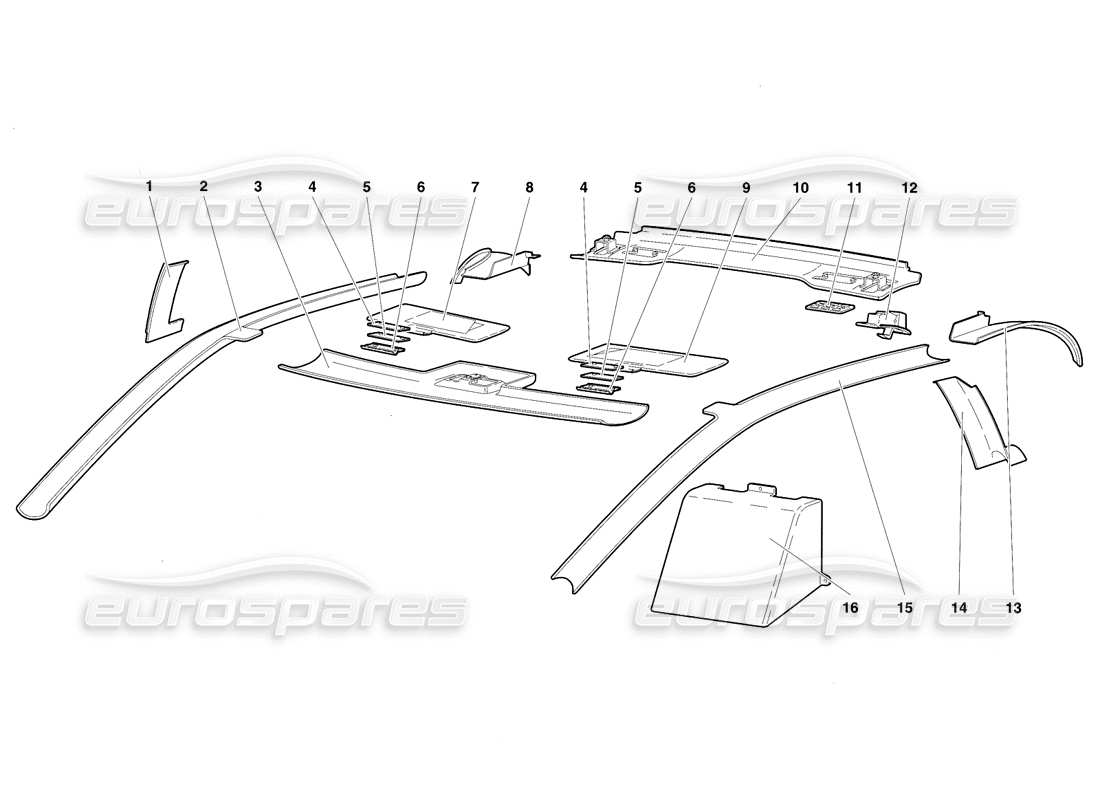 lamborghini diablo se30 (1995) schema delle parti del rivestimento dell'abitacolo