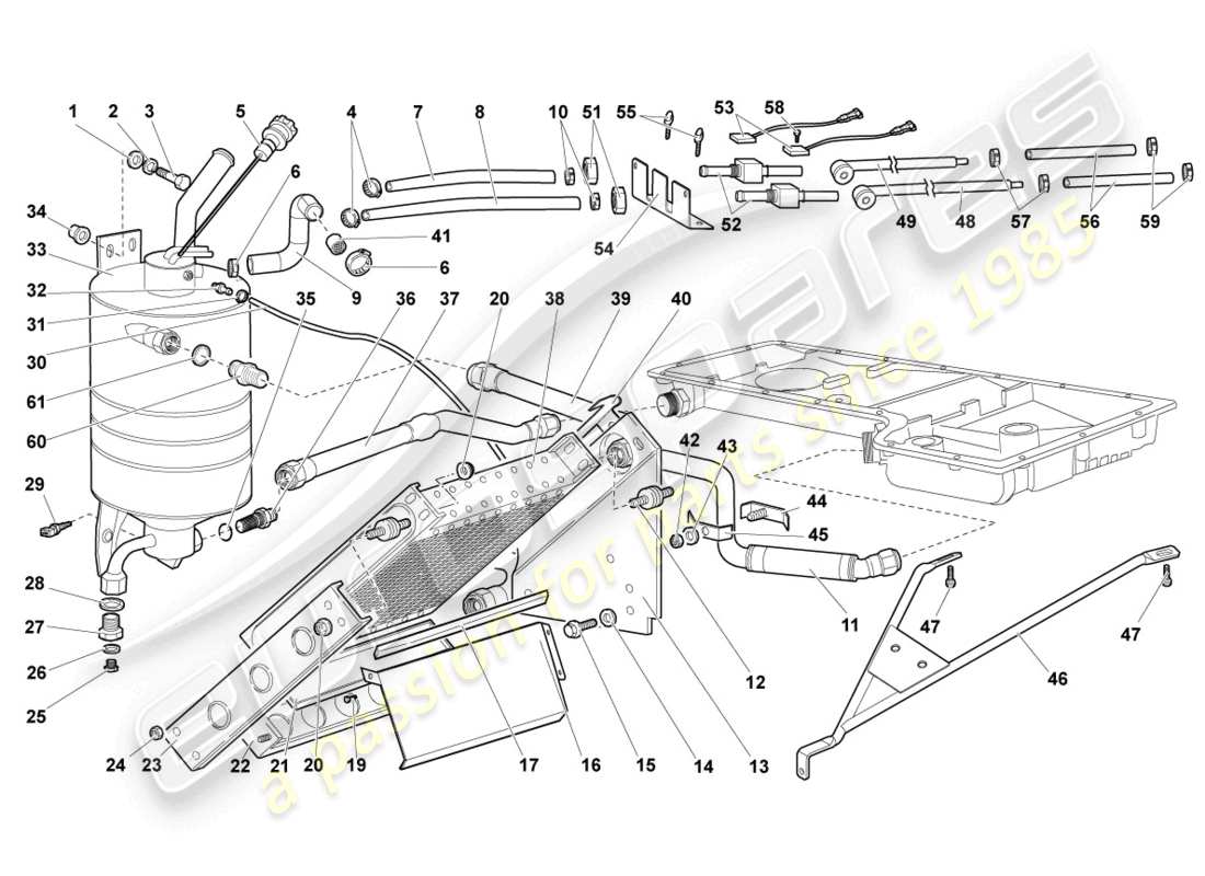 lamborghini murcielago coupe (2006) schema delle parti del raffreddatore dell'olio