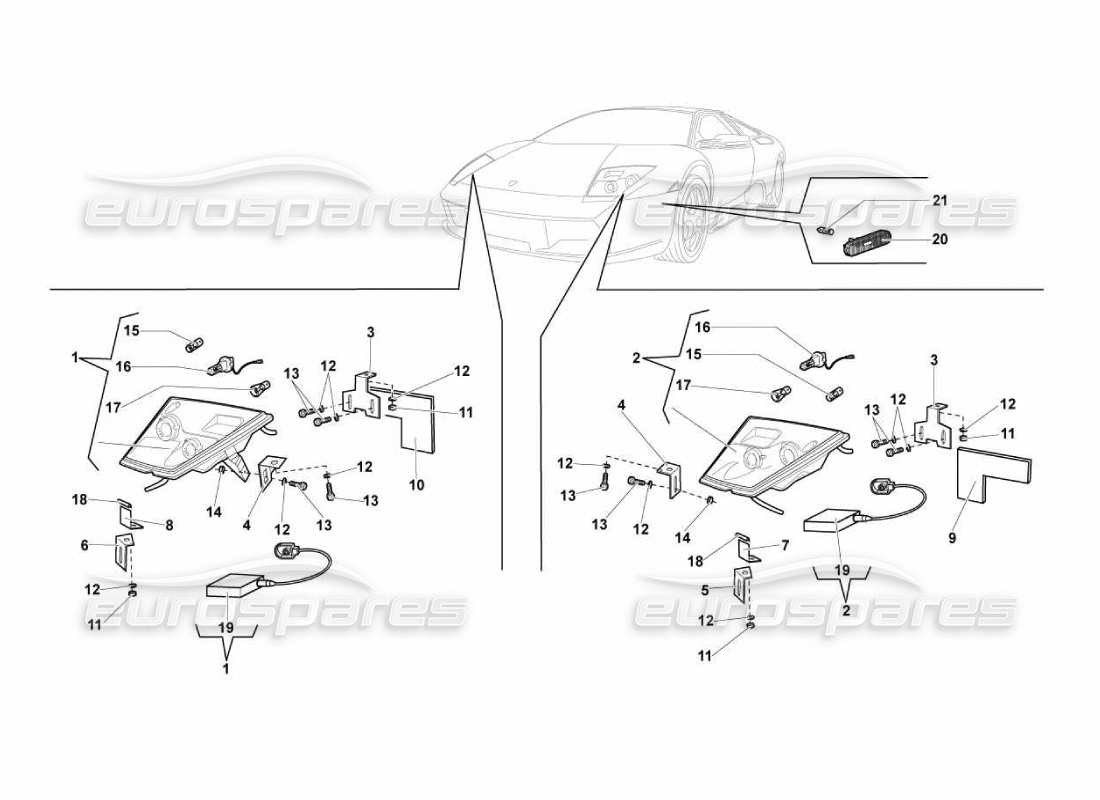 lamborghini murcielago lp670 diagramma delle parti delle luci