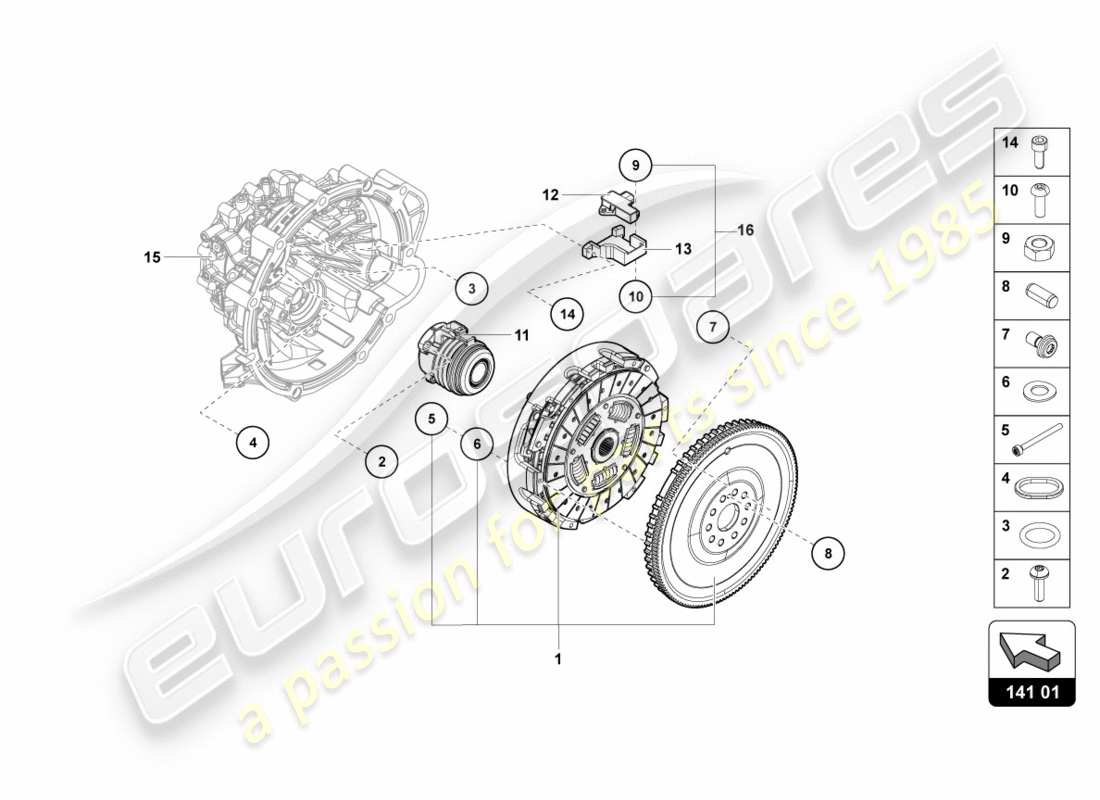 lamborghini centenario roadster (2017) diagramma della parte della frizione