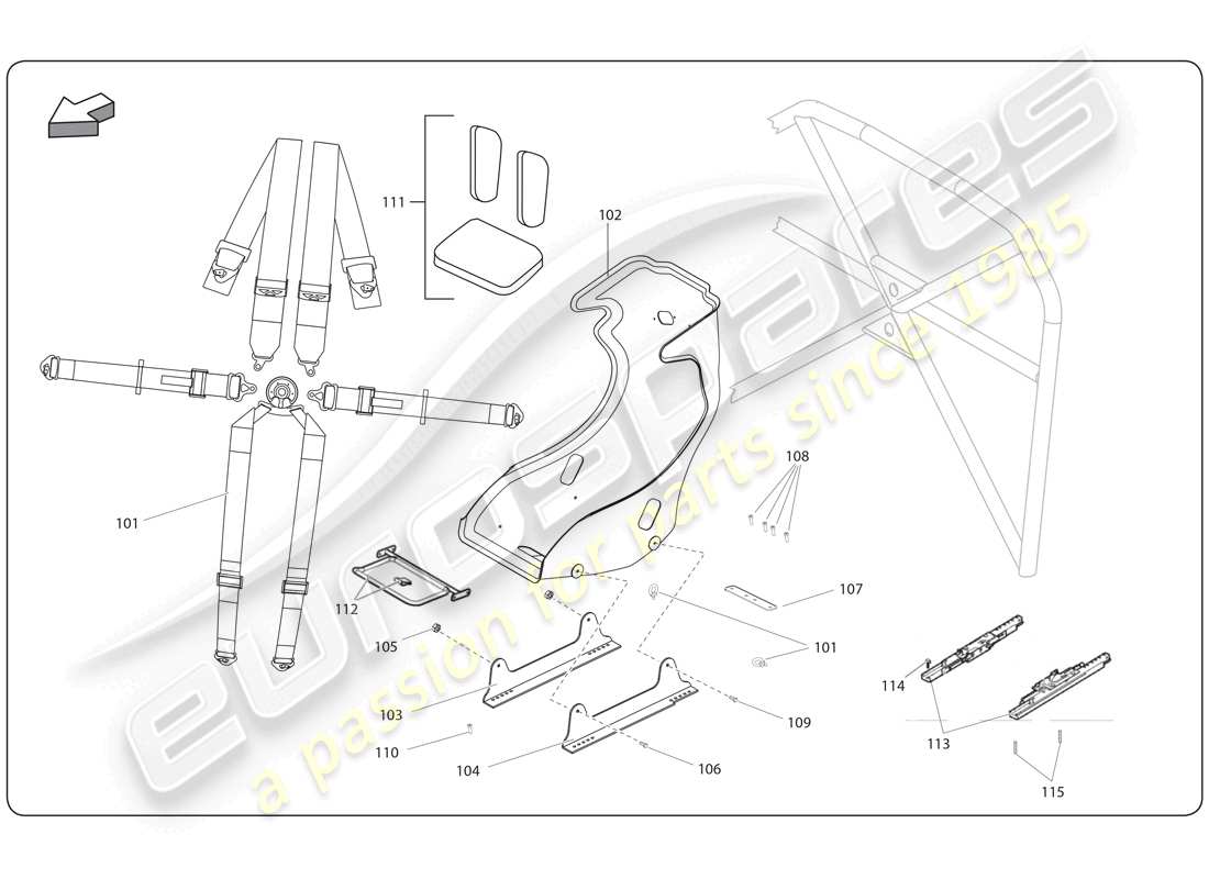 lamborghini super trofeo (2009-2014) schema delle parti sedile e sicurezza