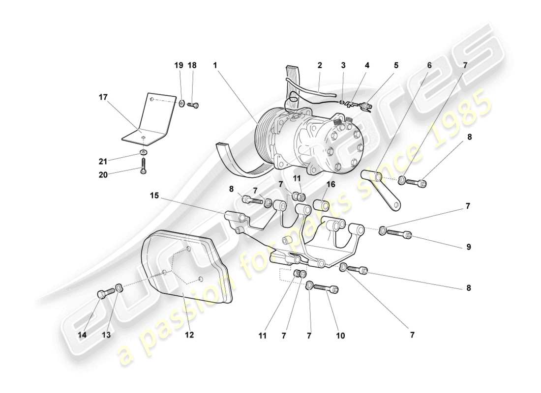 lamborghini murcielago coupe (2002) diagramma delle parti del compressore a/c