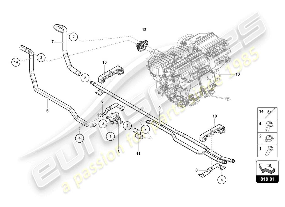 lamborghini 2018 (lp740-4 s roadster) riscaldamento, aria condiz. diagramma delle parti del sistema