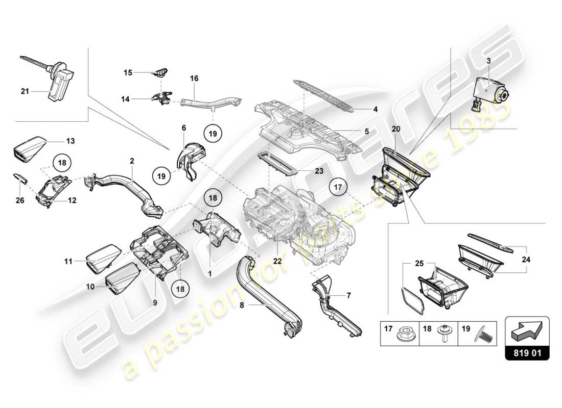 lamborghini 2018 (performante spyder) diagramma delle parti della presa d'aria
