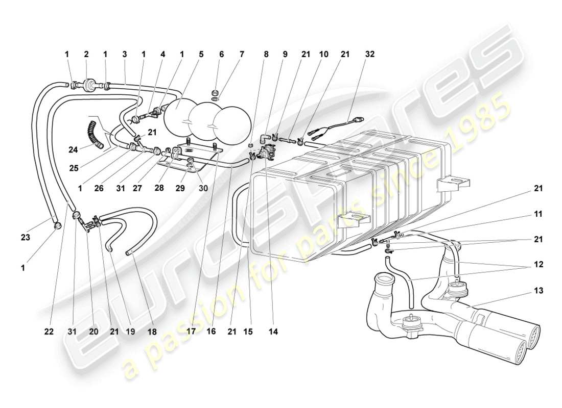 lamborghini murcielago roadster (2006) schema delle parti del sistema di vuoto