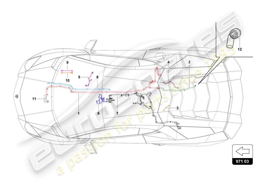 lamborghini lp740-4 s roadster (2021) sistema elettrico diagramma delle parti