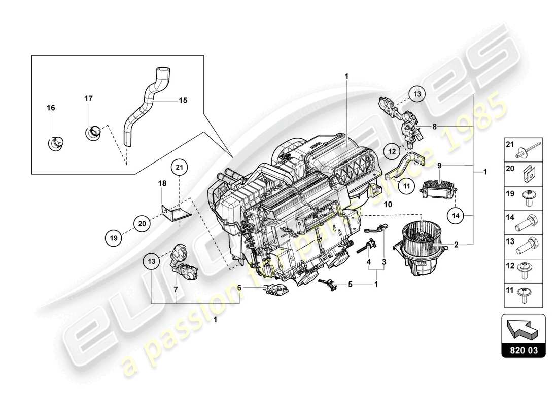 lamborghini 2019 (lp740-4 s roadster) diagramma delle parti dell'aria condizionata