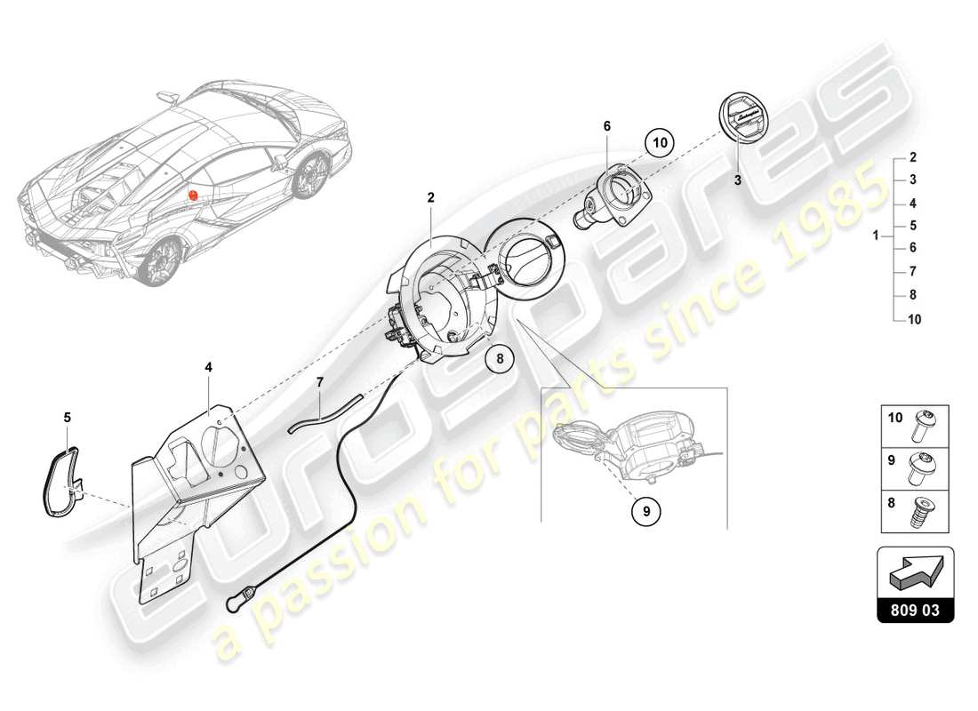 lamborghini sian (2020) collo del riempimento del carburante diagramma delle parti