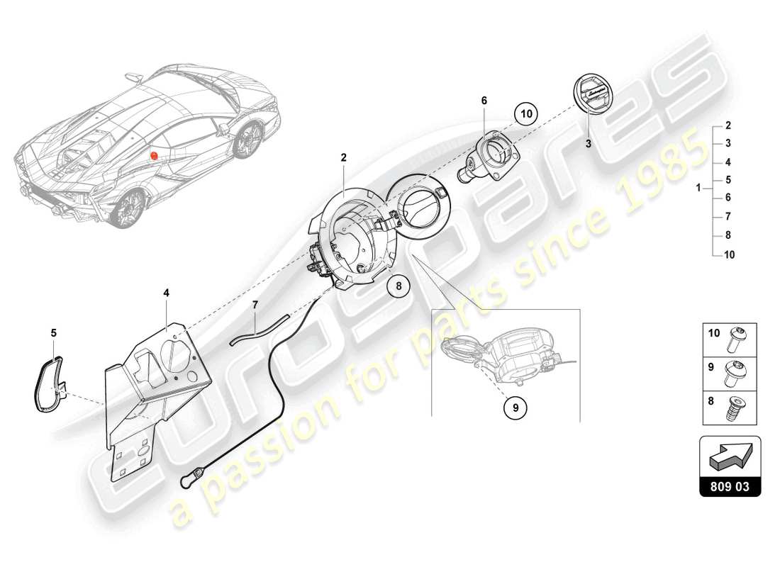 lamborghini sian (2020) collo del riempimento del carburante schema delle parti