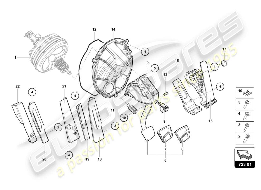lamborghini 2021 (lp740-4 s roadster) freno e accel. leva mec. diagramma delle parti