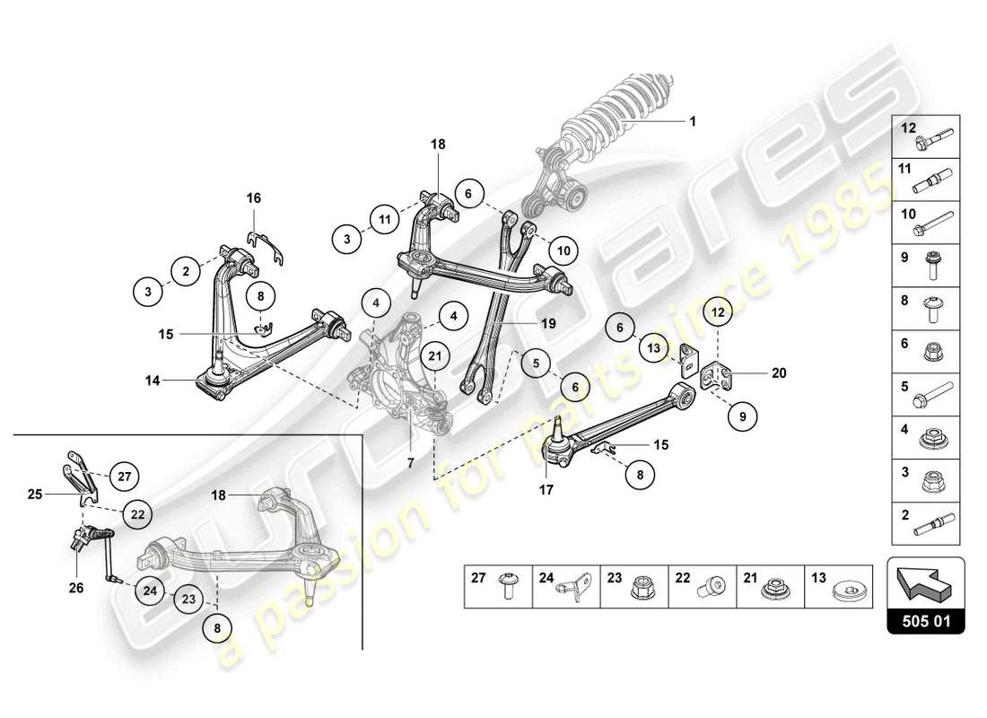 lamborghini lp750-4 sv roadster (2016) schema delle parti sospensione posteriore