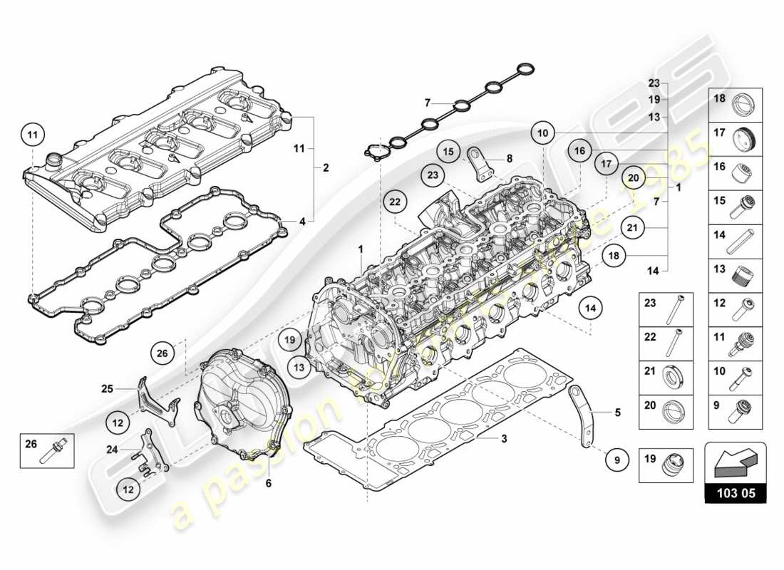 lamborghini lp580-2 coupe (2019) testa completa destra schema delle parti