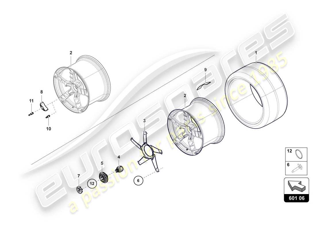 lamborghini centenario roadster (2017) ruote/pneumatici posteriori diagramma delle parti