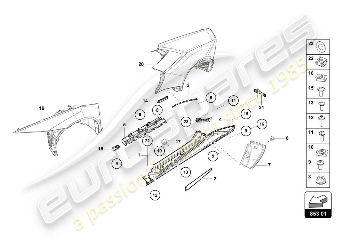 lamborghini lp610-4 coupe (2018) lato esterno inferiore per passaruota schema parte