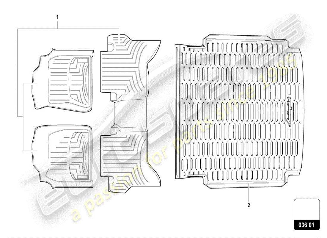 lamborghini urus (accessories) 1 schema delle parti set rivestimenti per pavimento (moquette).
