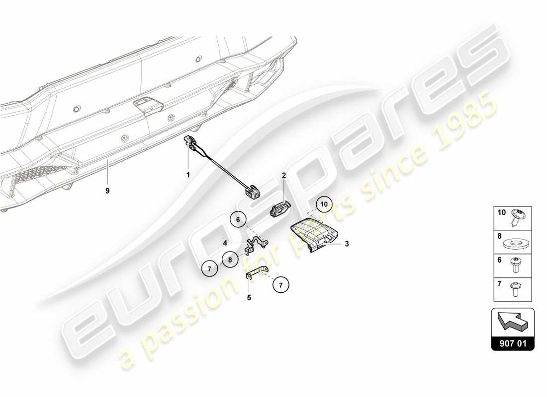 lamborghini lp580-2 coupe (2018) schema delle parti della telecamera di retromarcia