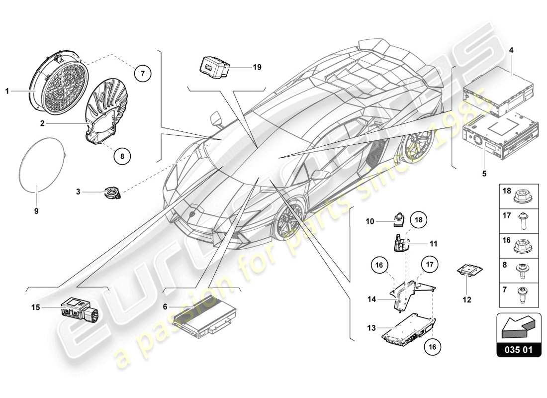 lamborghini 2014 (lp720-4 coupe 50) schema delle parti dell'unità radio