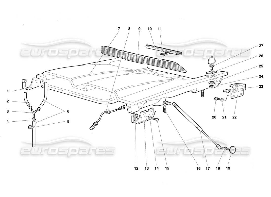 lamborghini diablo sv (1997) diagramma delle parti del cofano motore